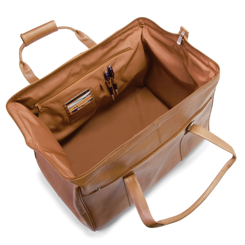 The Widemouth Leather Weekend Bag - Hammacher Schlemmer