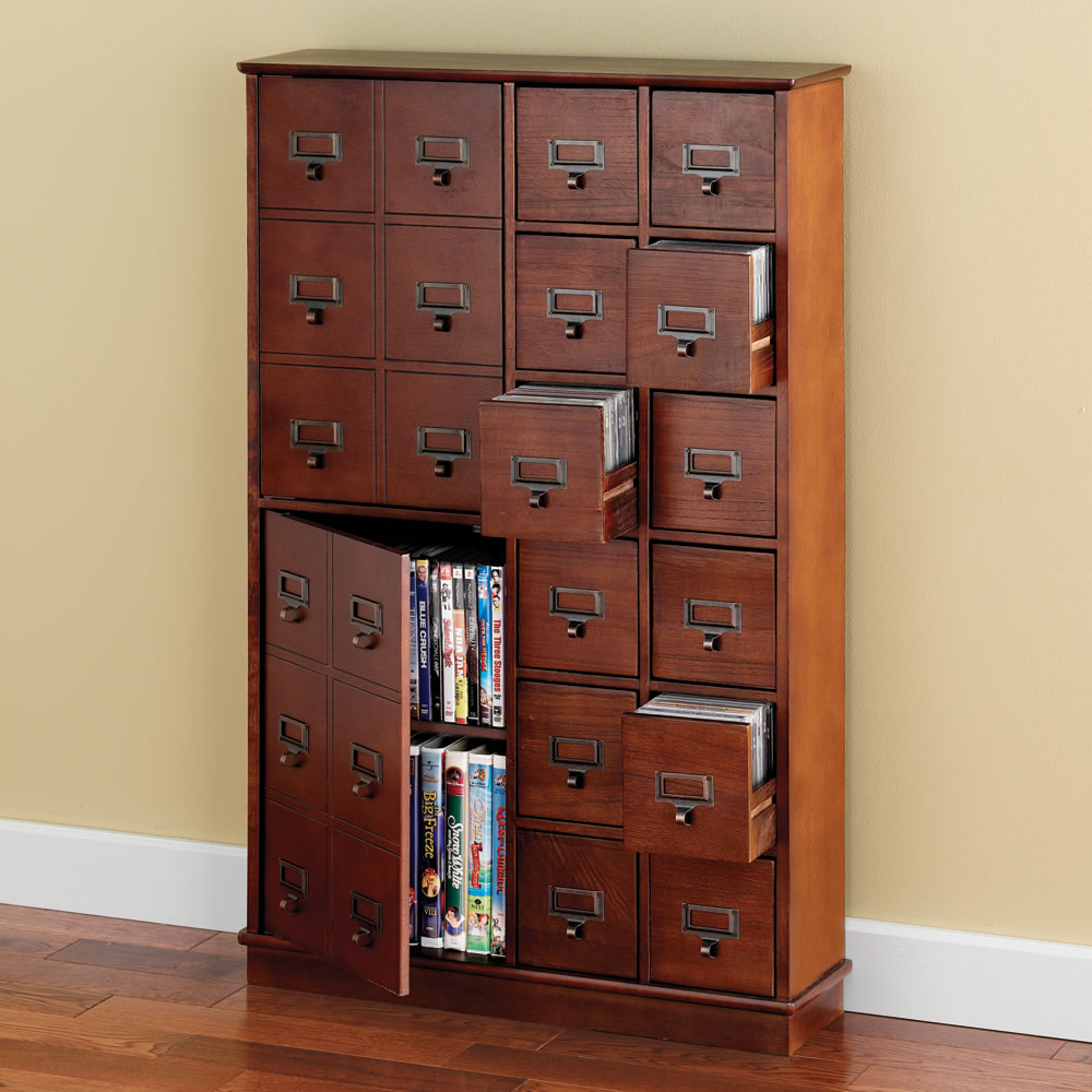 Dvd storage cabinet with drawers