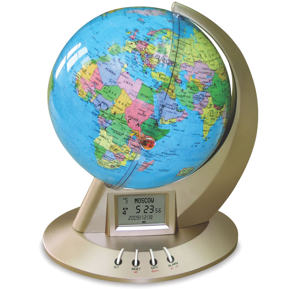 The World Time Globe Clock Hammacher Schlemmer