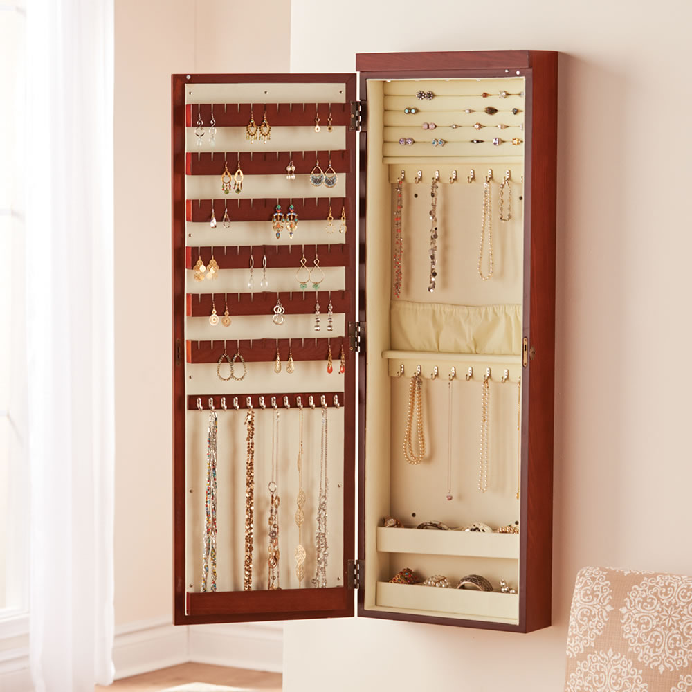 The 45" Wall Mounted Lighted Jewelry Armoire - Hammacher 