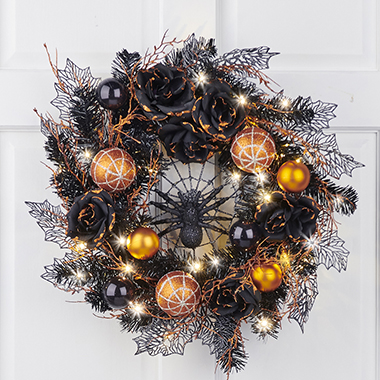 The Cordless Prelit Halloween Spider Wreath