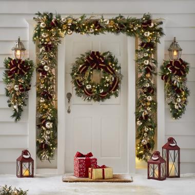 The Cordless Prelit Crimson And Gold Holiday Trim (Sconce)
