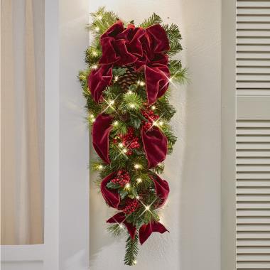 The Cordless Prelit Holly/Berries/Ribbon Holiday Trim (Sconce)