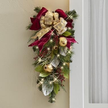 The Cordless Prelit Regal Ribbon Teardop Sconce