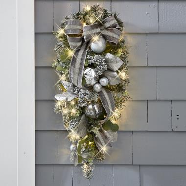 The Cordless Prelit Frosted Silver Holiday Trim (Teardrop Sconce)