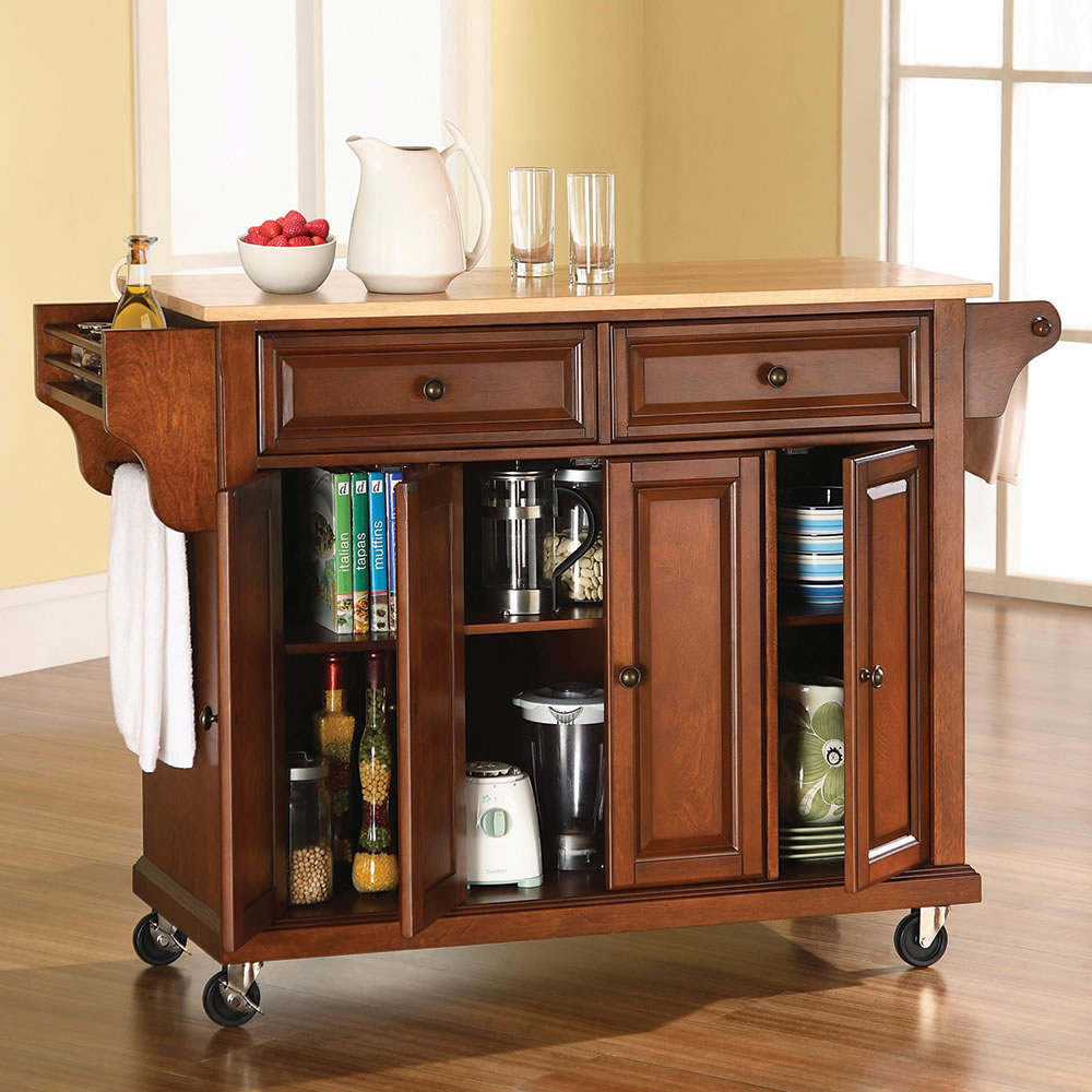 Rolling Organized Kitchen Island - White