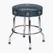 This is the 19"-tall stool for The Authentic Pac-Man Arcade Cocktail Table. It has the Pac-Man game screen printed on its cushioned seat and rubber protectors on its feet. 19" H x 20" diam. (13 lbs.)