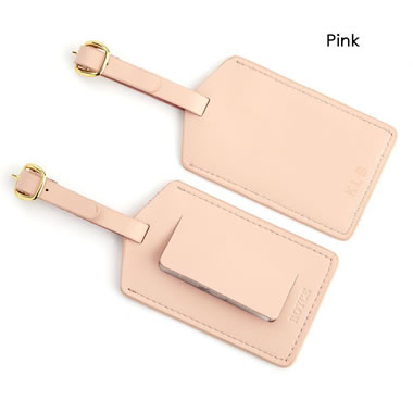 pink leather luggage tag