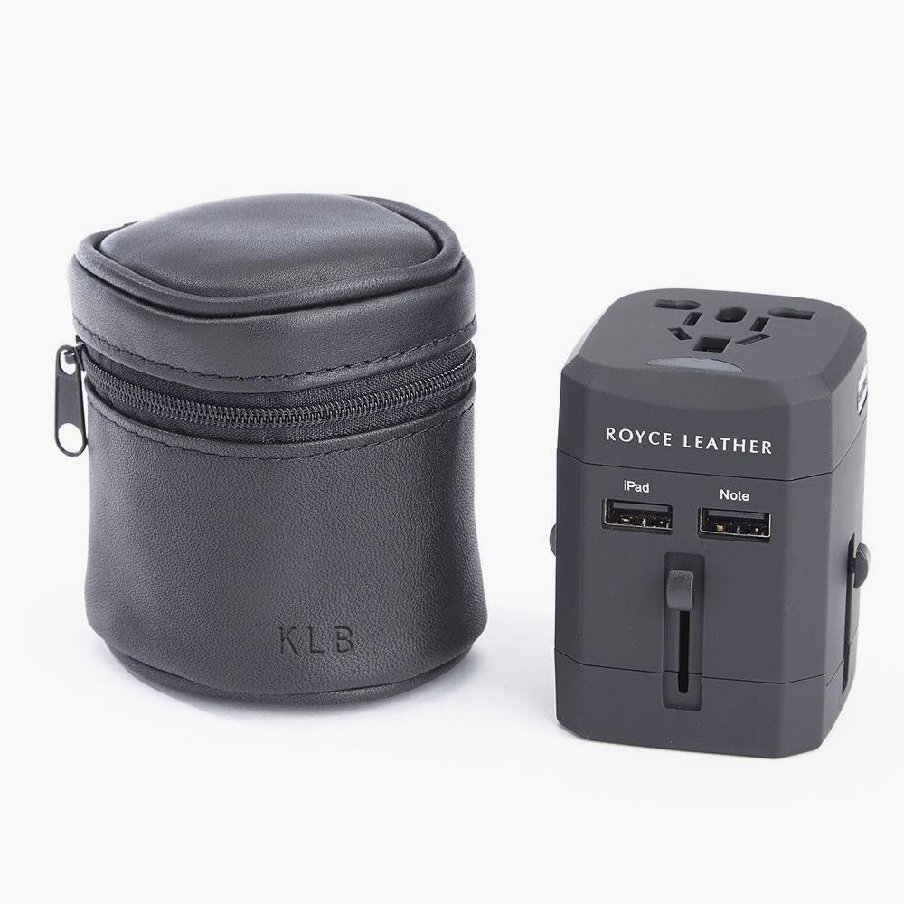 Monogrammed Leather Travel Adapter Case - With Adapter