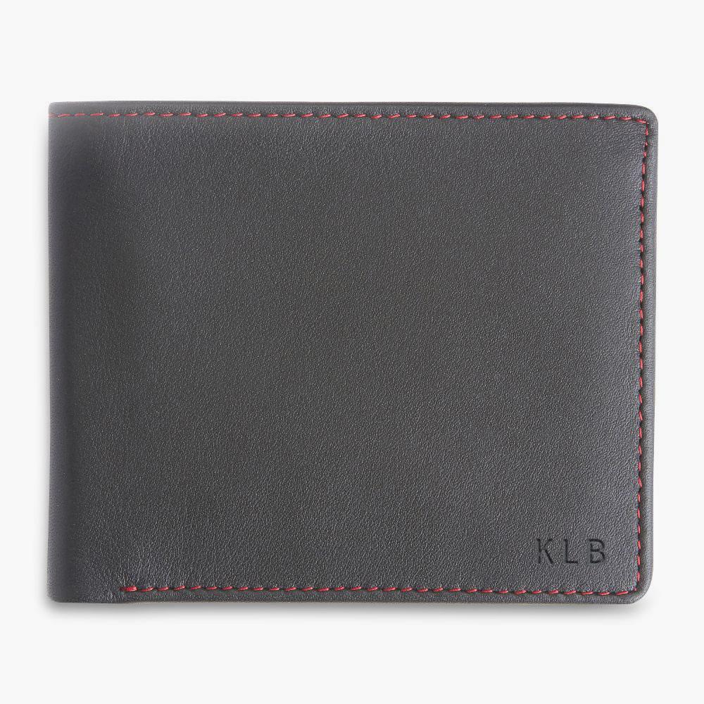 Monogrammed Leather RFID Bifold Wallet - Red