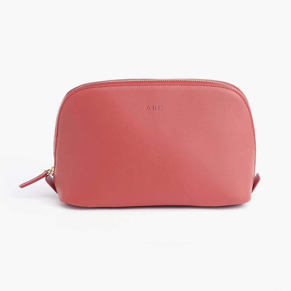Monogrammed Large Leather Cosmetics Pouch - Pink