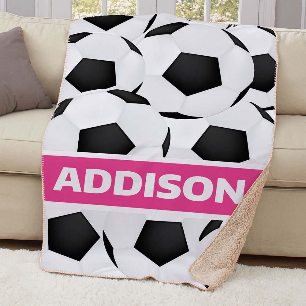 Child's Personalized Soccer Blanket - Pink