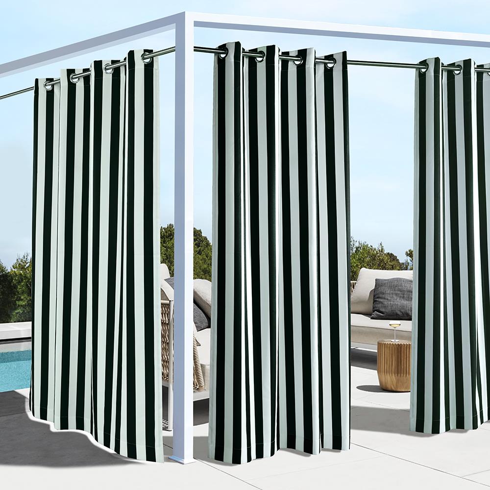 Outdoor Antigua Curtains - Opaque Stripe - 50 W X 96 H - Grey