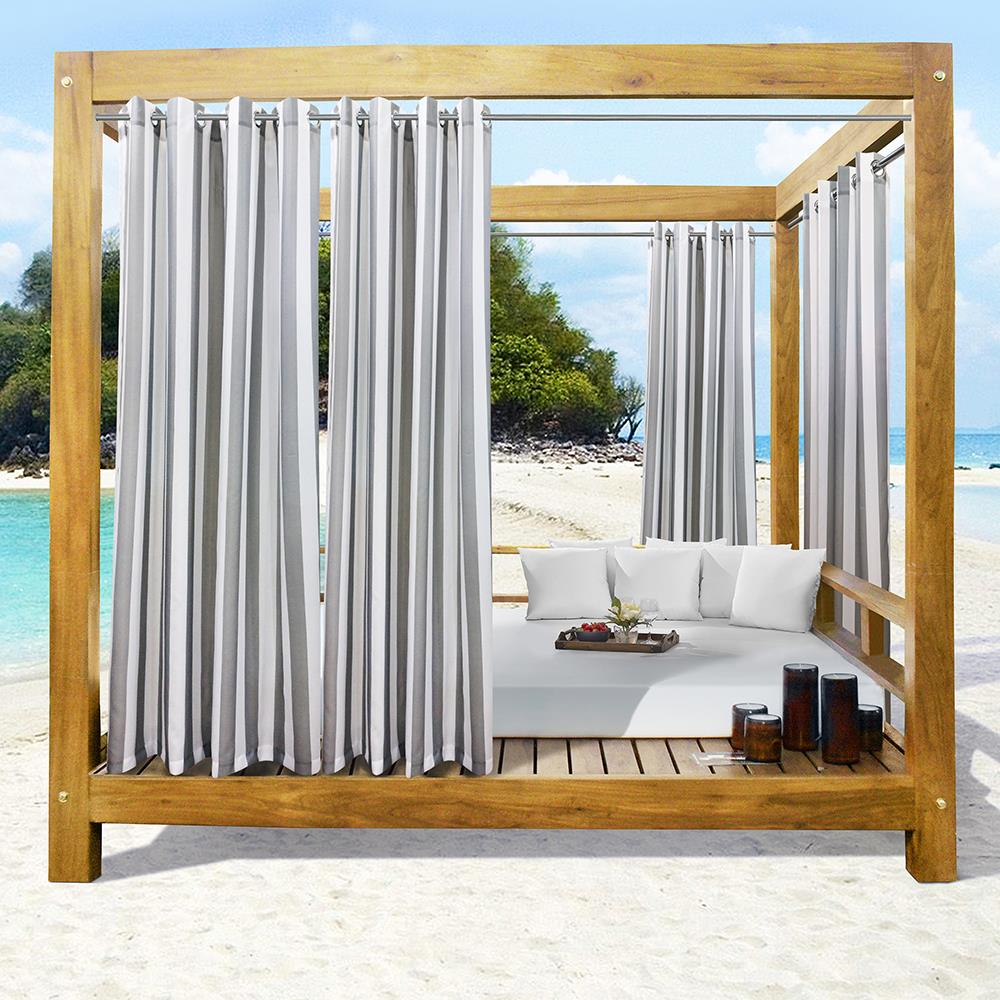 Outdoor Antigua Curtains - Light Filtering Stripe - 50 W X 96 H - Tan , Outdoor Curtains By Hammacher Schlemmer