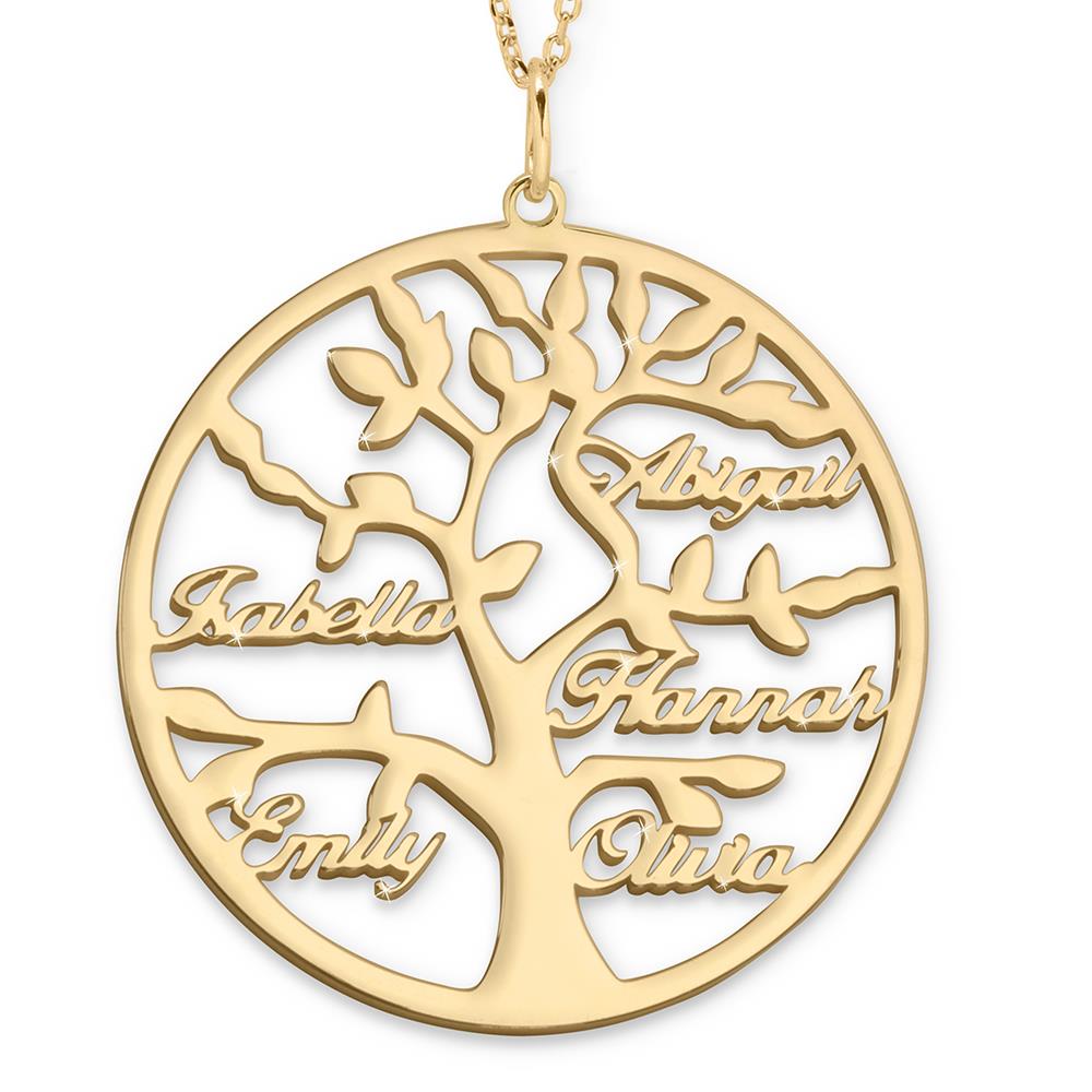 Personalized Family Tree Pendant - Gold