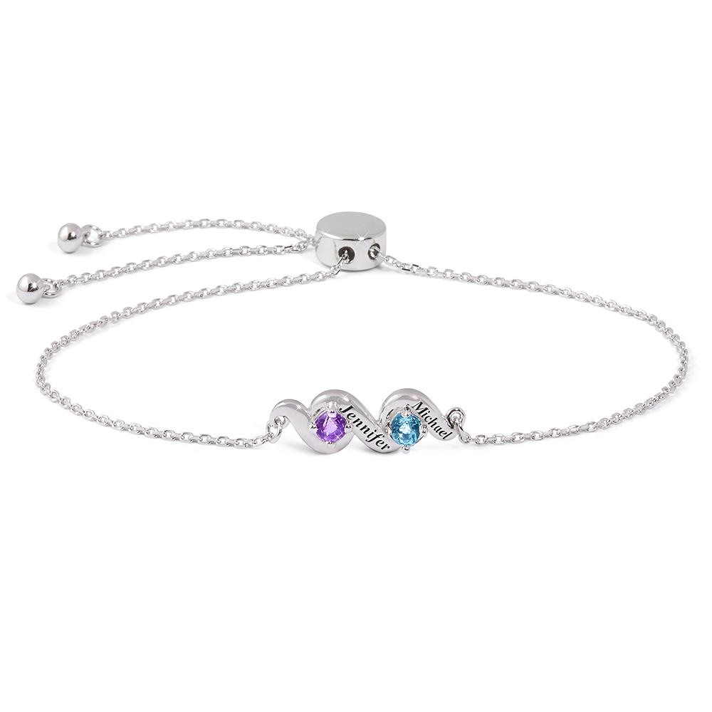Personalized Name/Birthstone Bracelet - Two Names - Silver