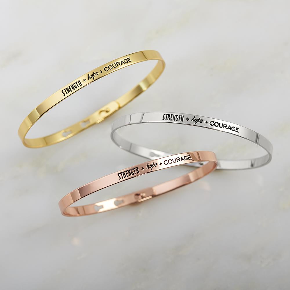 Strength, Hope, And Courage Adjustable Bangle - Silver