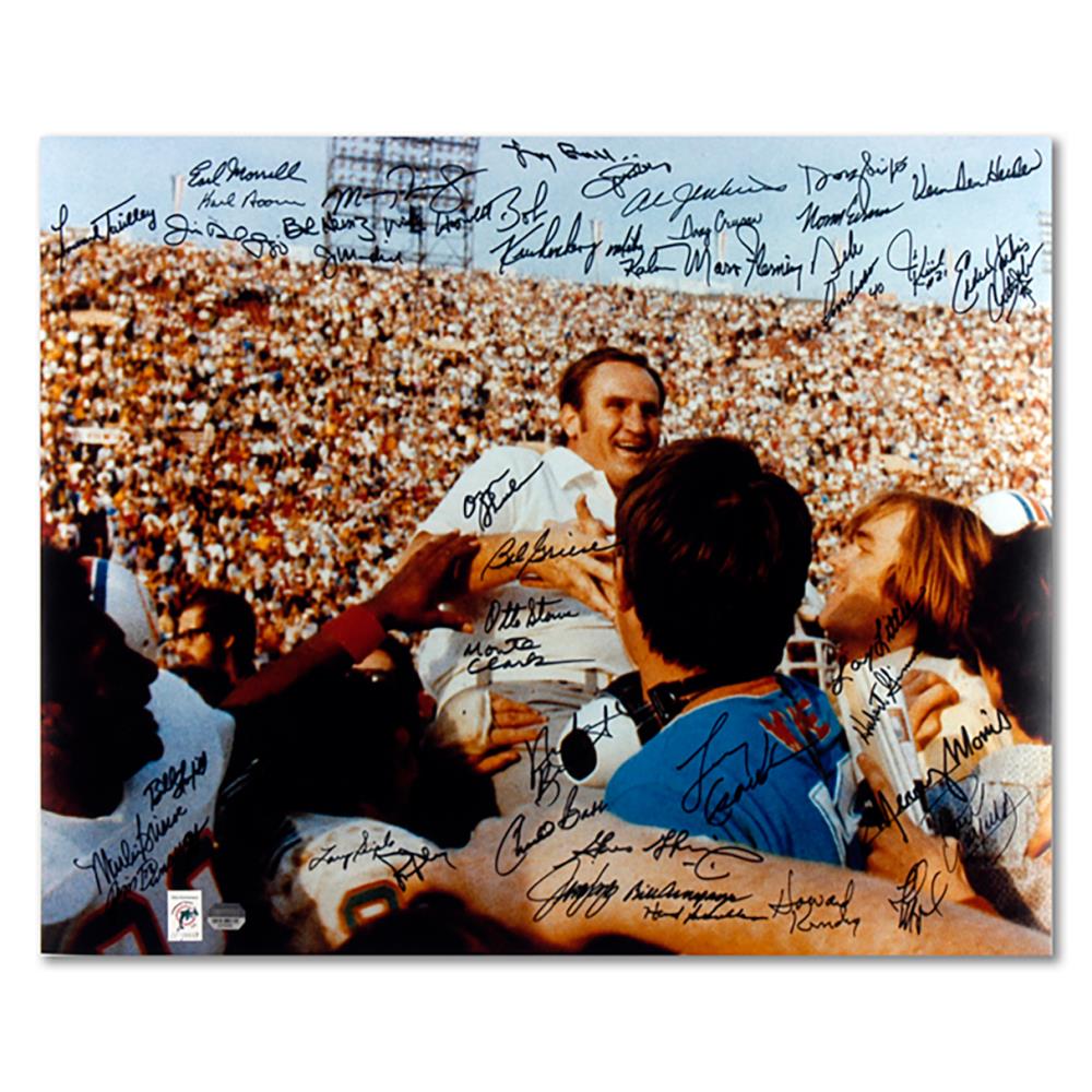 1972 Miami Dolphins Perfect Season Autographed Shula On Shoulders Photo