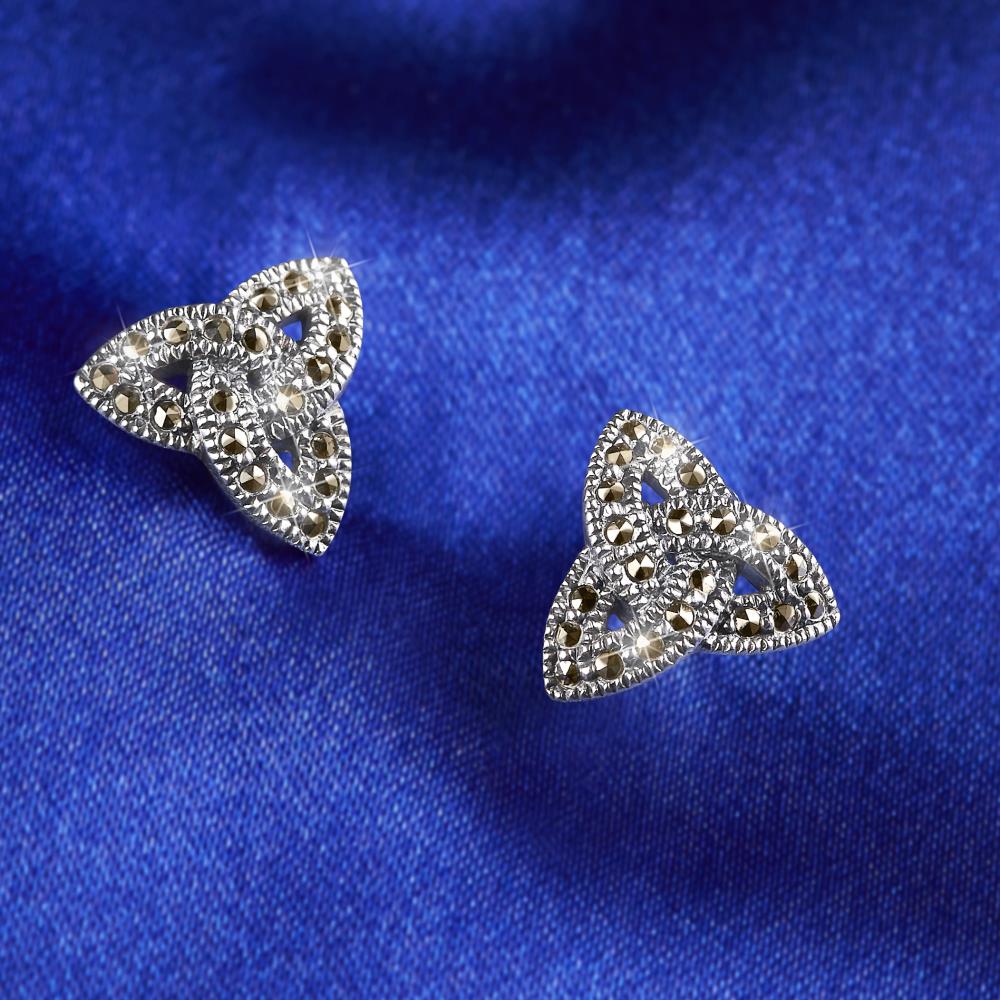 Marcasite Trinity Knot Earrings - Silver