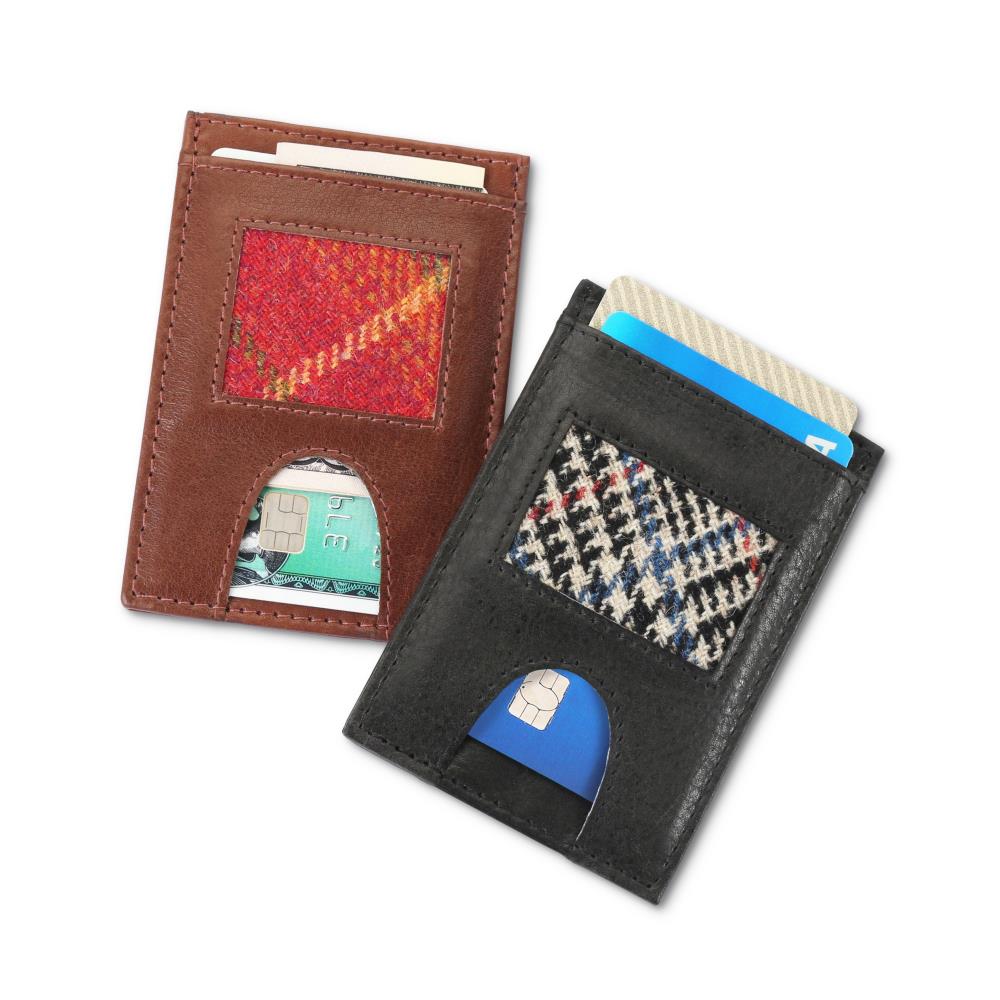 Scottish Tweed Leather Card Case - Black