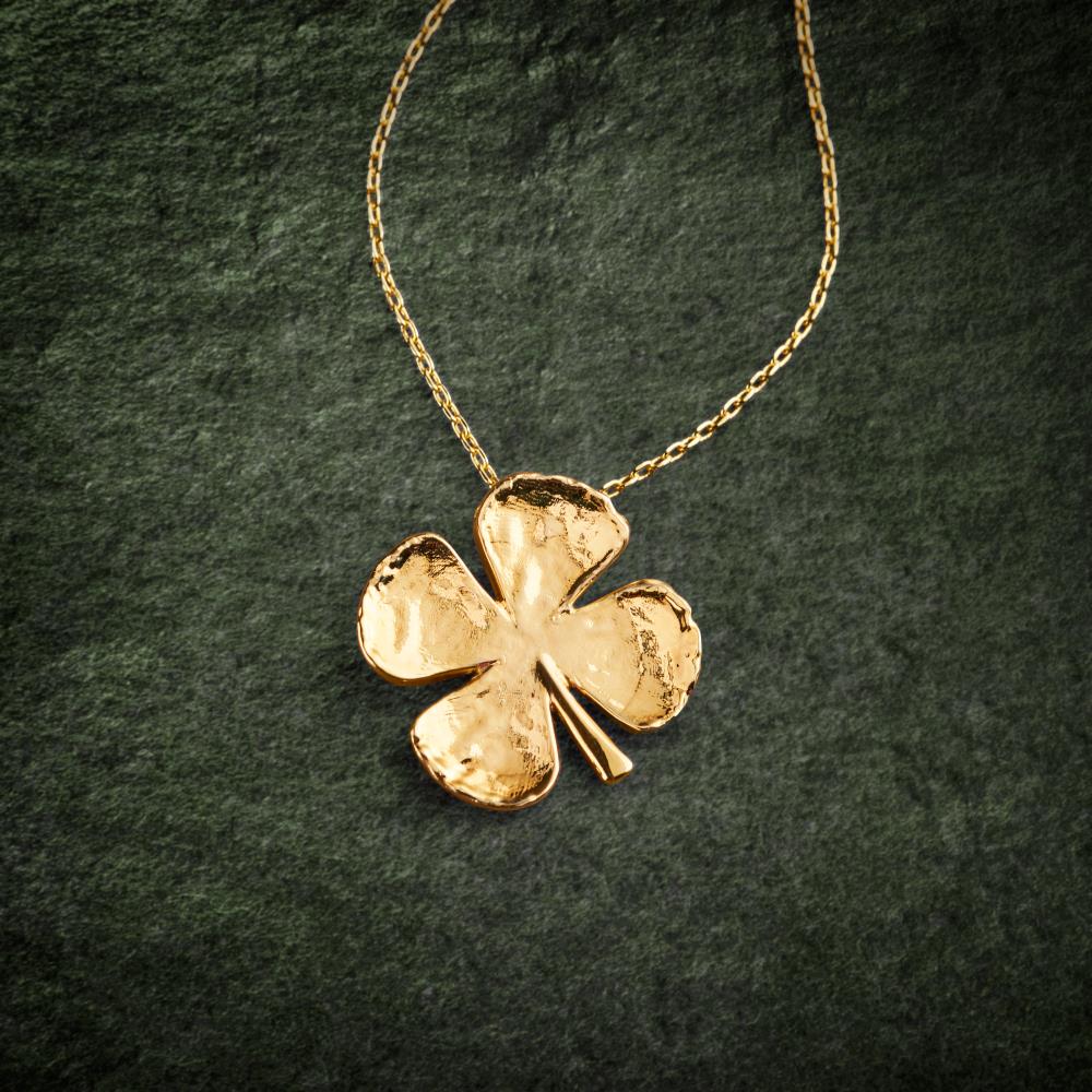 Gilded Genuine Four Leaf Clover Pendant - Gold
