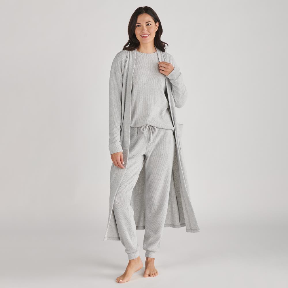 Plush Ribbed Loungewear Cardigan Robe - Small - Grey