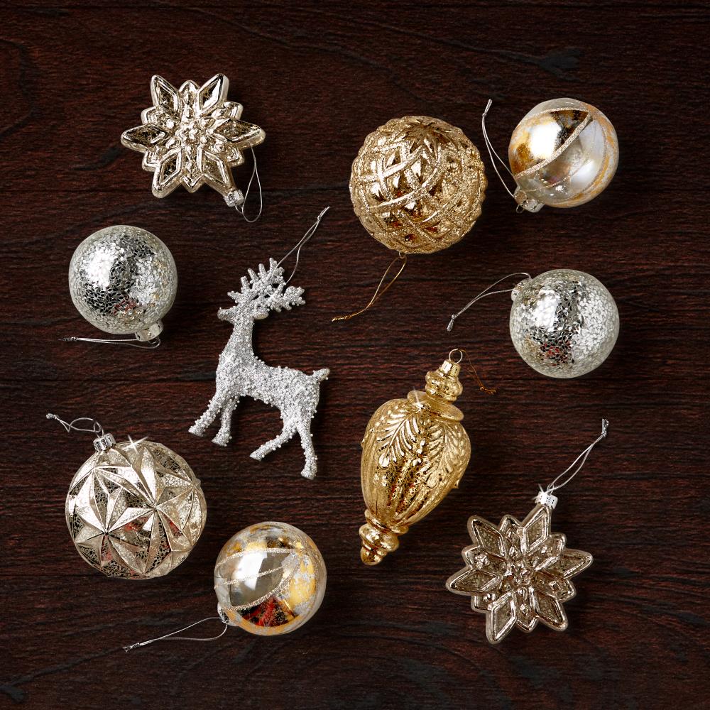 Winter Elegance Glass Ornament Set - Gold