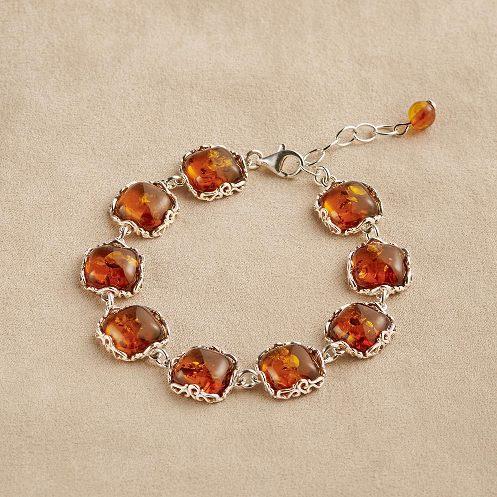 Fossilized Baltic Amber Bracelet - Silver