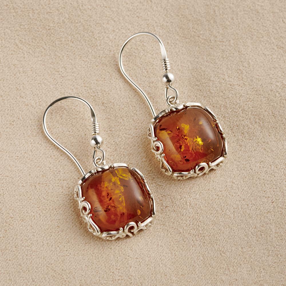 Fossilized Baltic Amber Earrings - Silver