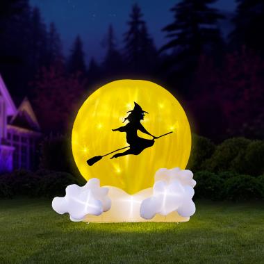 The 8' Twinkling Full Moon Flying Witch