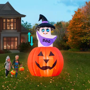 10' Animated Ghost Pop-Up Jack-O-Lantern