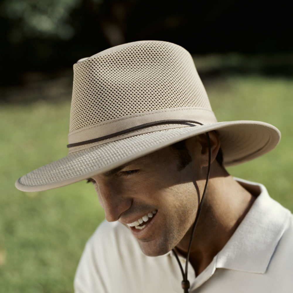 Lightweight Ventilated Brimmed Hat | Adjustable Chin Cord | Cotton Twill and Nylon Mesh