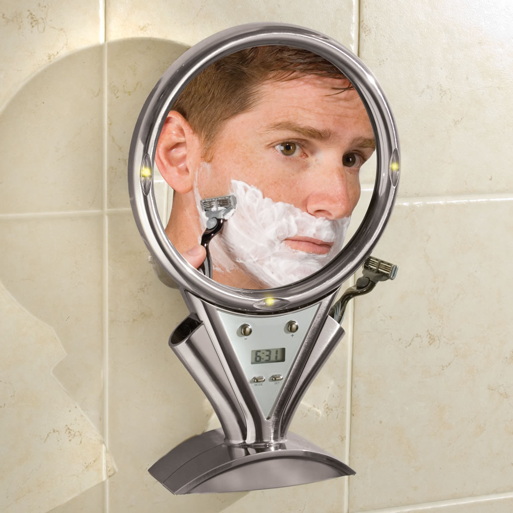 The Best Fog Free Illuminated Shower Mirror Hammacher Schlemmer 