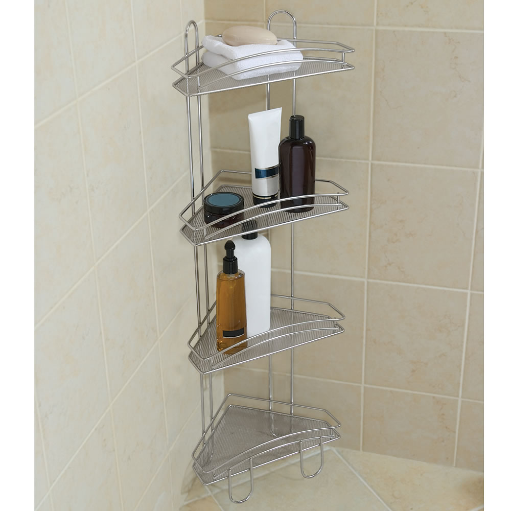 The Teak And Stainless Steel Shower Organizer - Hammacher Schlemmer