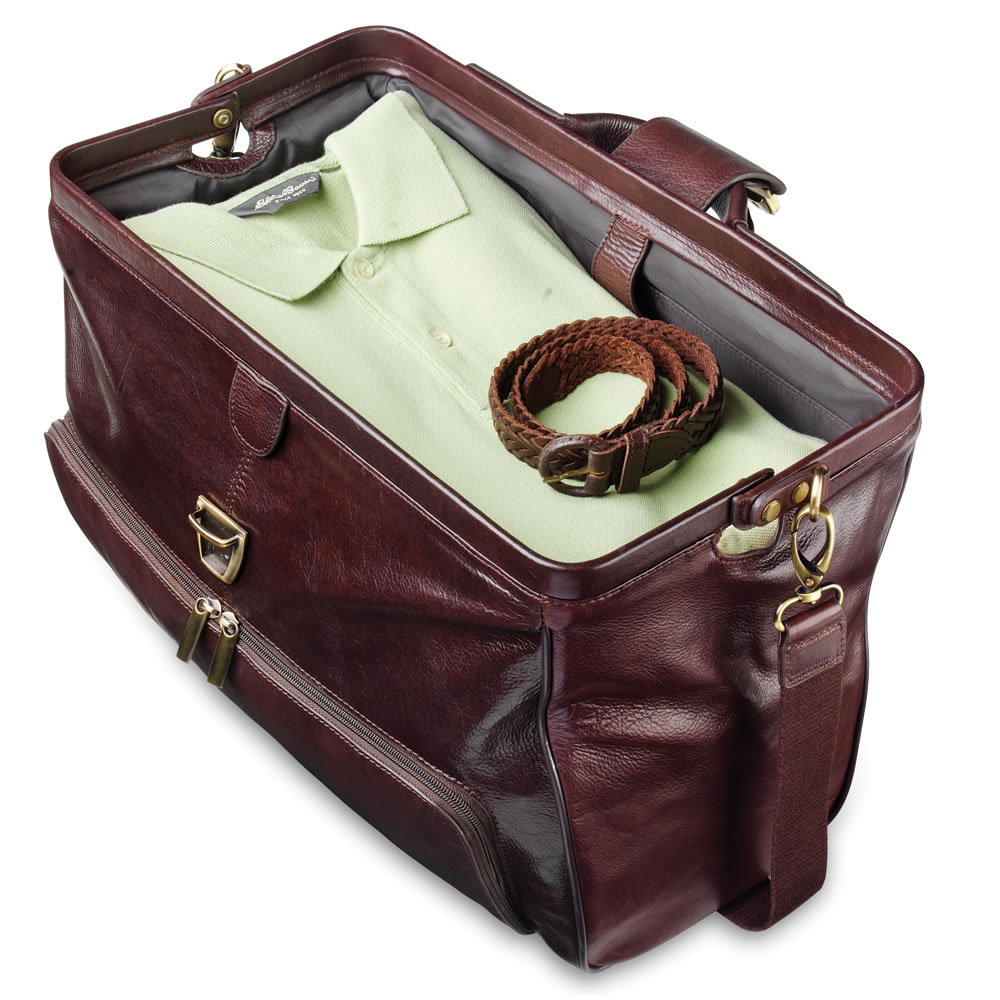 The Widemouth Leather Carry On Bag - Hammacher Schlemmer