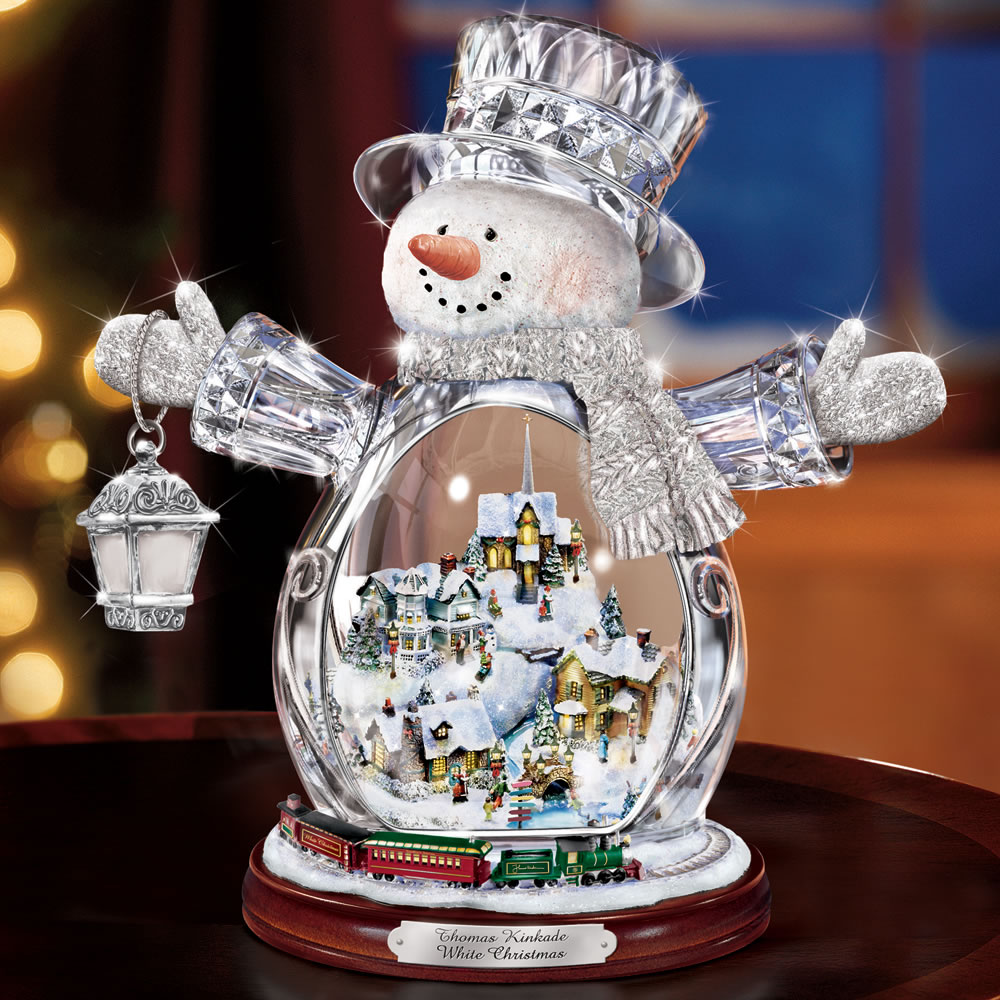 The Thomas Kinkade Illuminated Crystal Snowman - Hammacher 