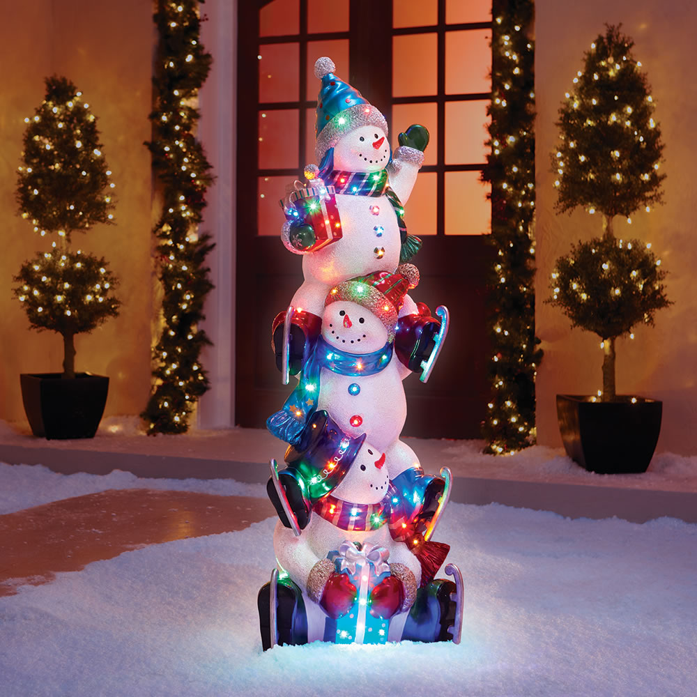 The 5' Illuminated Snowman Totem Pole - Hammacher Schlemmer