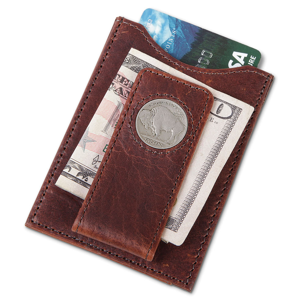 The Buffalo Nickel Leather Money Clip - Hammacher Schlemmer