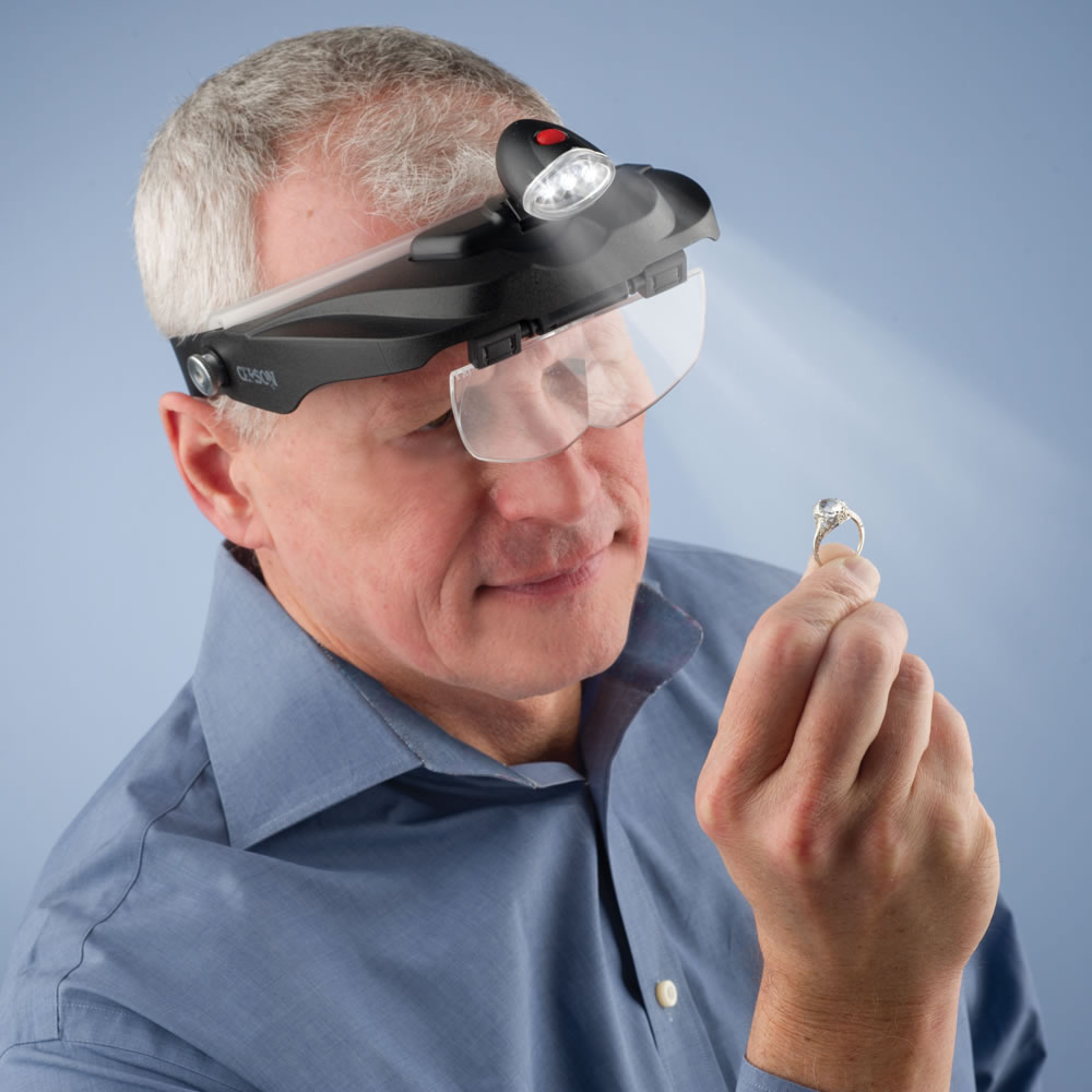 SE Illuminated Dual Lens Flip-In Head Magnifier - MH1067L, Black