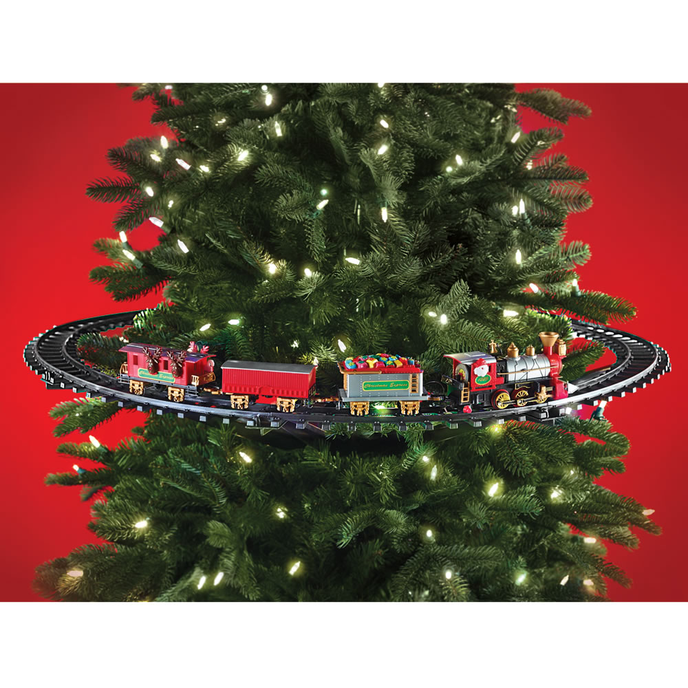 train track around christmas tree