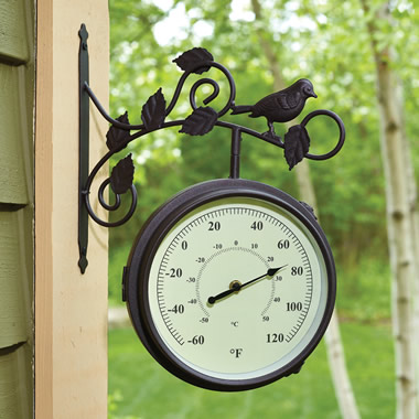 wrought iron outdoor clock thermometer