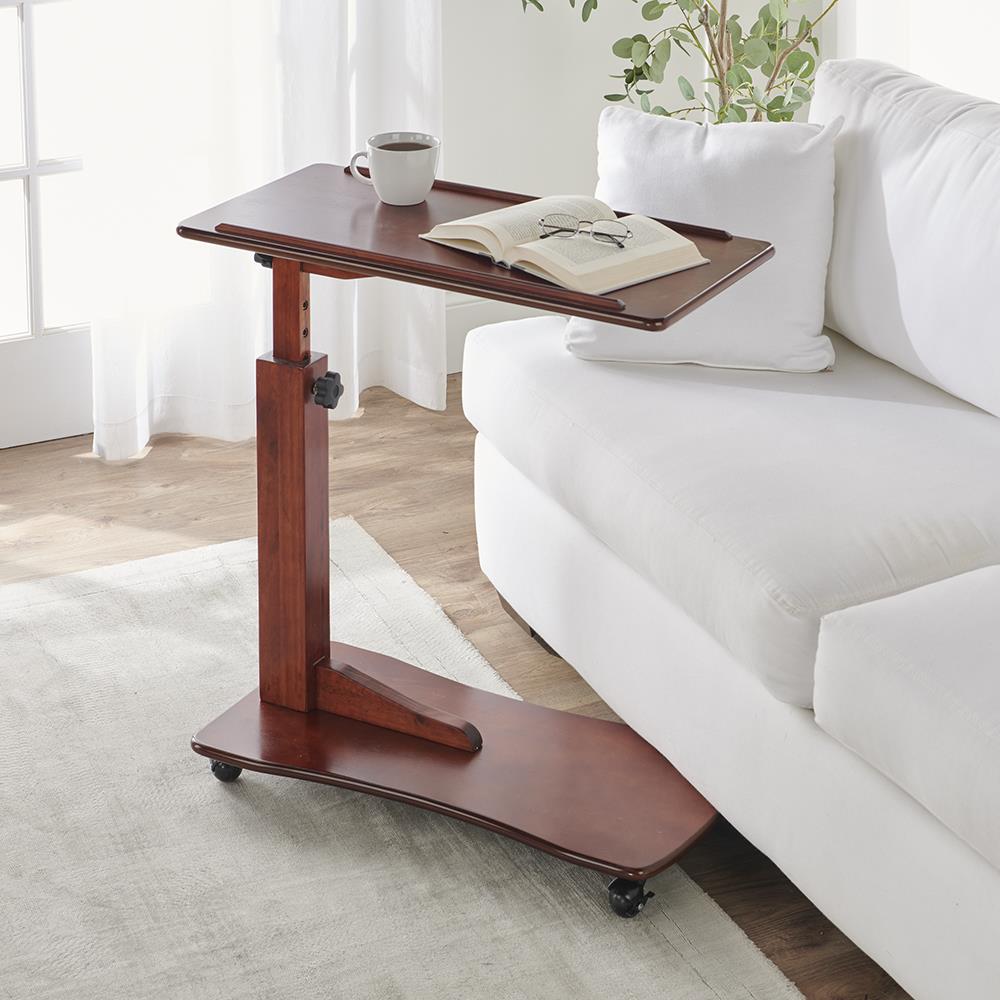 Adjustable c online table with wheels