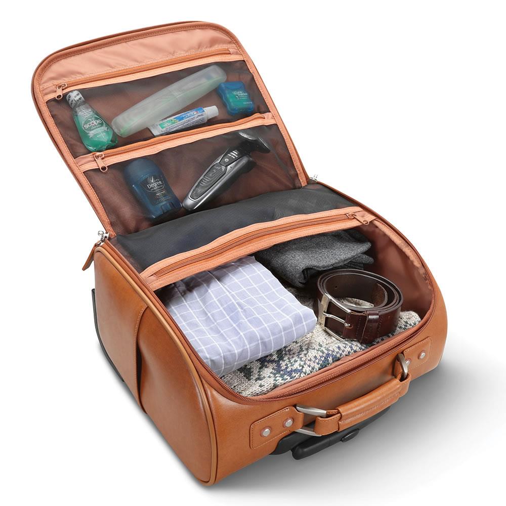 The Rolling Widemouth Leather Underseat Carry On - Hammacher Schlemmer
