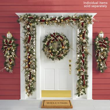 The Cordless Pre Lit Crimson And Gold Holiday Trim Wreath - Cordless Lighted Wreaths For Outdoors The Cordless Pre Lit Crimson And Gold Holiday Trim Wreath - Cordless Lighted Wreaths For Outdoors