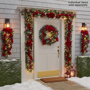 The Cordless Prelit Holly/Berries/Ribbon Holiday Trim
