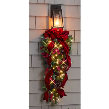 The Cordless Prelit Holly/Berries/Ribbon Holiday Trim (Sconce)