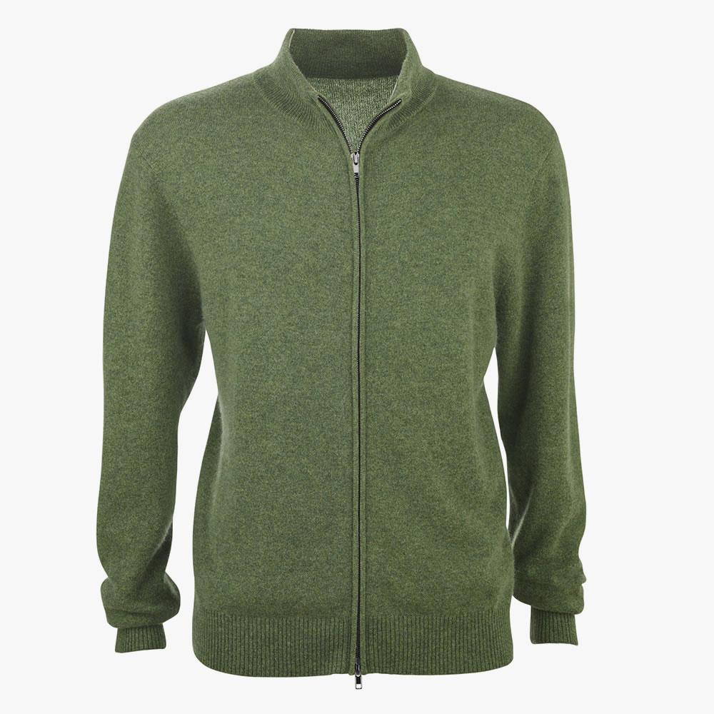 Washable Cashmere Zip Front Sweatshirt - Green