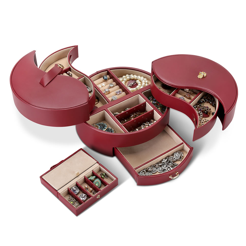 Multi-Compartment Jewelry Box - Red