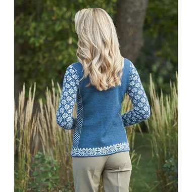 Hot 100% Baby Alpaca Peruvian Sweater Alpaca Print Cardigan Blue Womens XL Knit