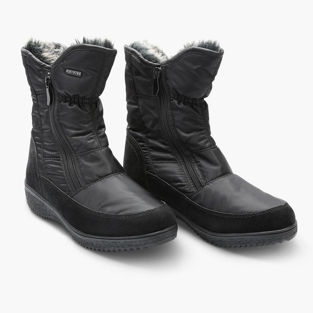 Lady's Dual Zipper Easy On/Off Boots - 7 - Black